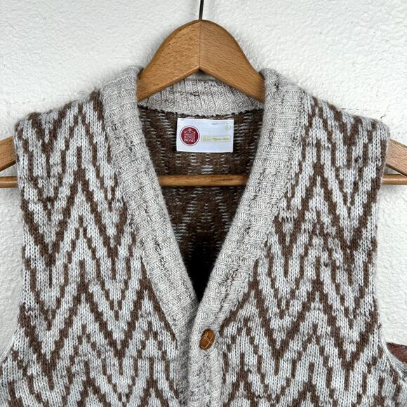 Vintage Sears Kings Road Sweater Size Large Tan Brown Patterned Button Up Vest - Picture 2 of 4